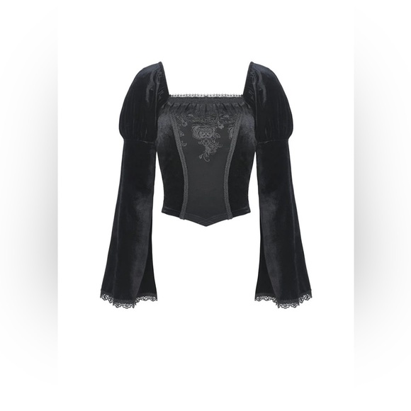 DARK IN LOVE VICTORIAN GOTHIC COURT TOP LACE VELVET - Picture 1 of 7